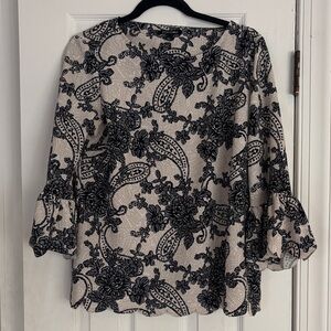 Roz & Ali Cream Blouse with Black Paisley Floral Print